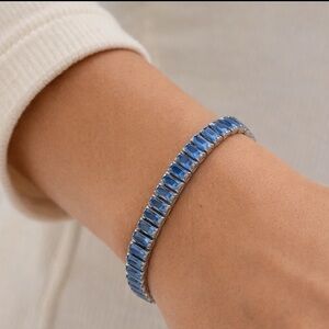 White Gold Plated Blue Baguette Tennis Bracelet 💙 Sapphire Elegant Statement